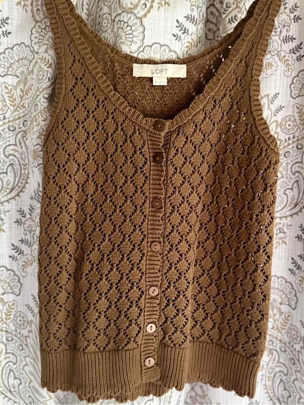 LOFT Brown Knit Button-Front Tank Top